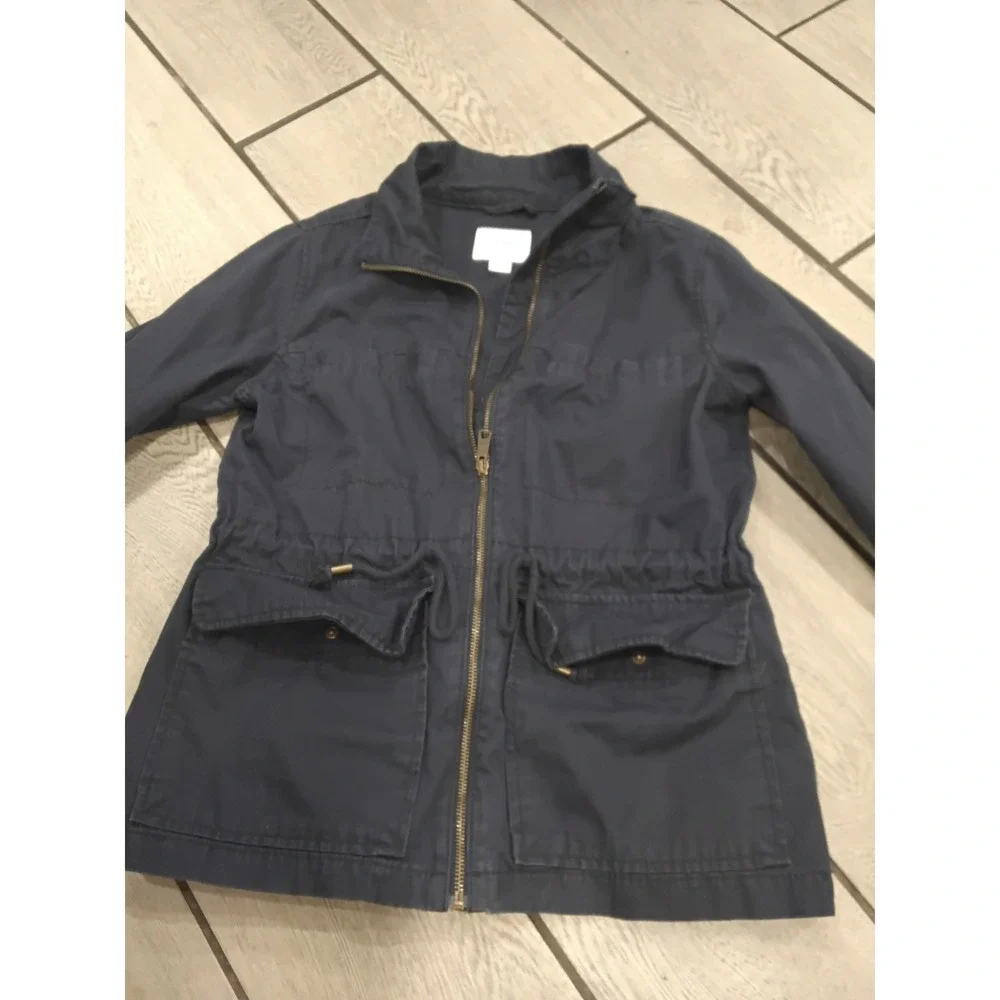 Old Navy Womens Navy Blue Utility Field Jacket Full Zip Drawstring Waist Medium